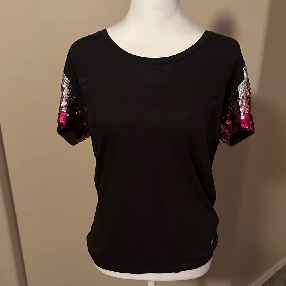 Bs pink Black Sequin Sleeve Women's Top